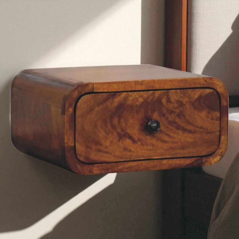 12" Chestnut Solid Wood One Drawer Floating Nightstand