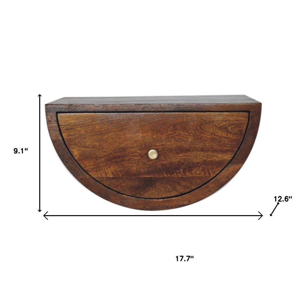 18" Chestnut Solid Wood One Drawer Half Moon Floating Nightstand