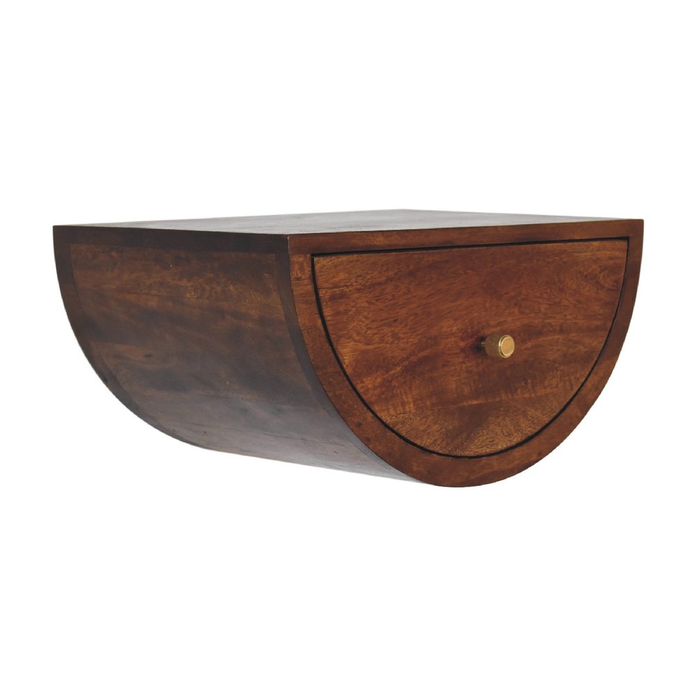 18" Chestnut Solid Wood One Drawer Half Moon Floating Nightstand