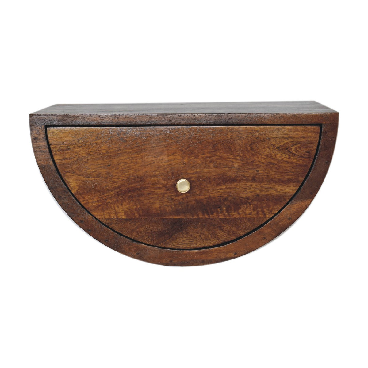 18" Chestnut Solid Wood One Drawer Half Moon Floating Nightstand