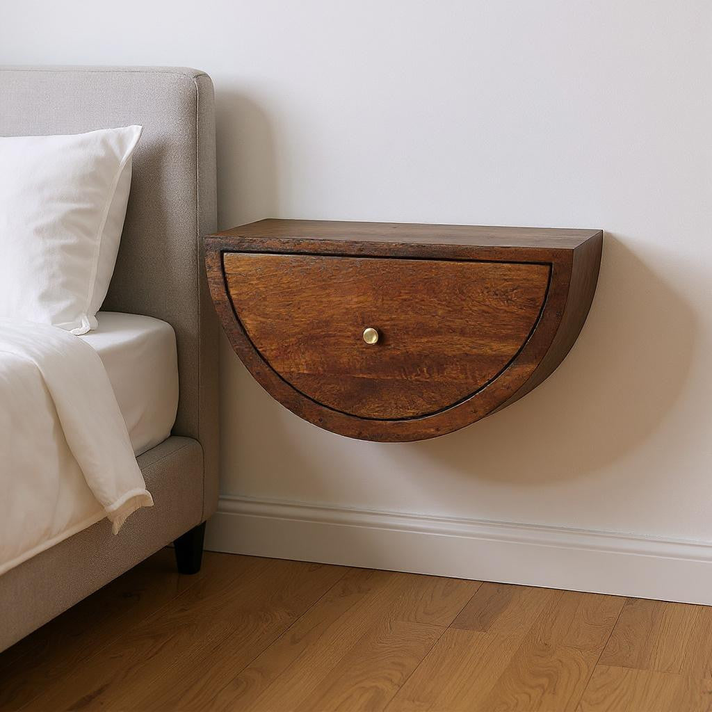 18" Chestnut Solid Wood One Drawer Half Moon Floating Nightstand
