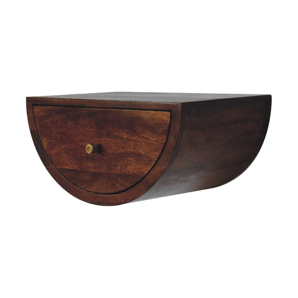 18" Chestnut Solid Wood One Drawer Half Moon Floating Nightstand
