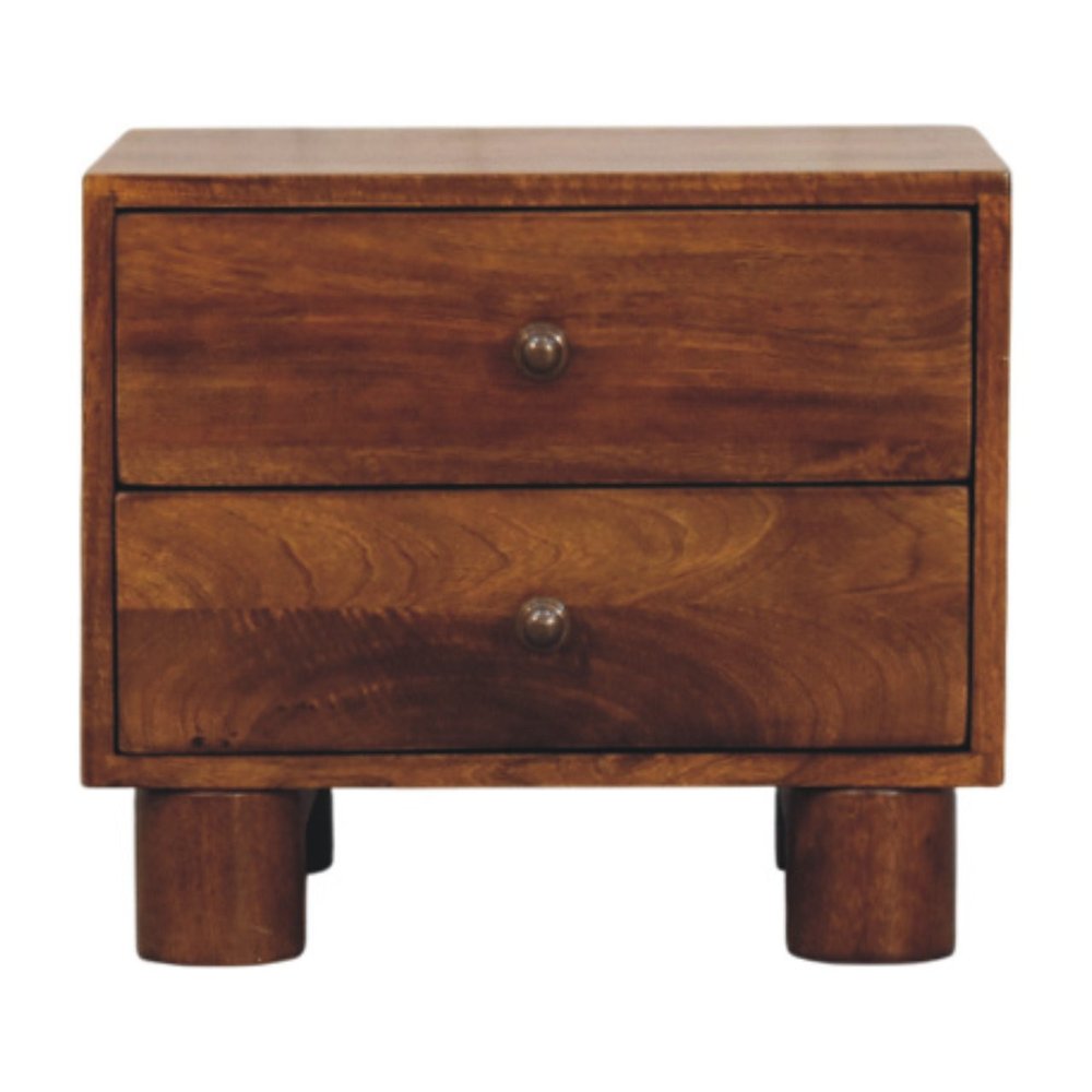 15" Chestnut Solid Wood Square Two Drawer Nightstand
