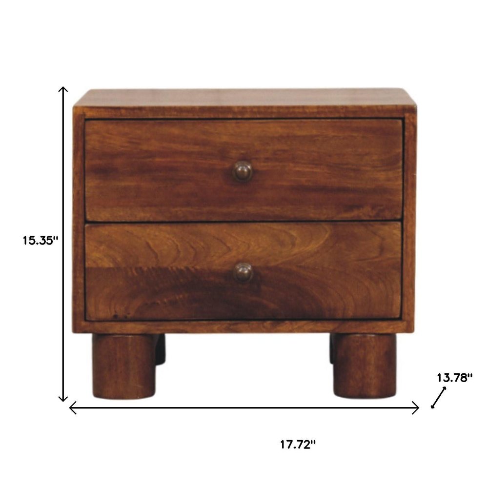 15" Chestnut Solid Wood Square Two Drawer Nightstand