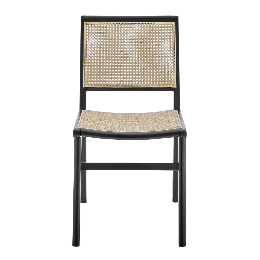 Natural and Black Solid Wood and Cane Partially Open Back Dining Side Chair