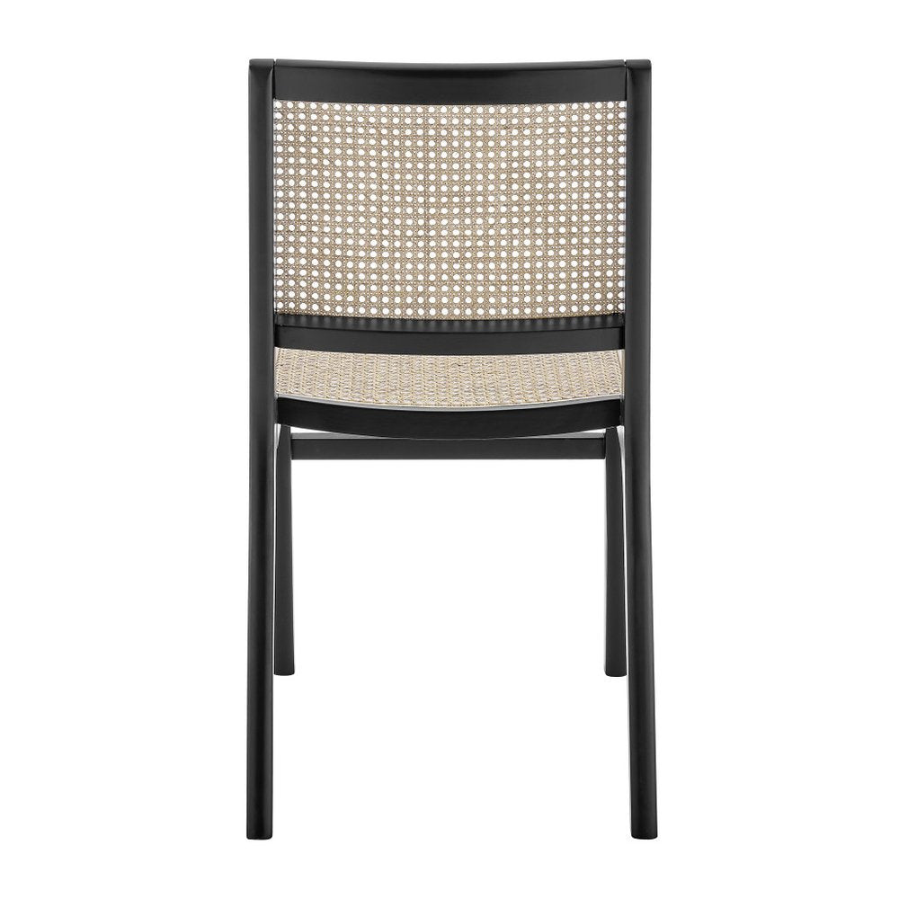 Natural and Black Solid Wood and Cane Partially Open Back Dining Side Chair