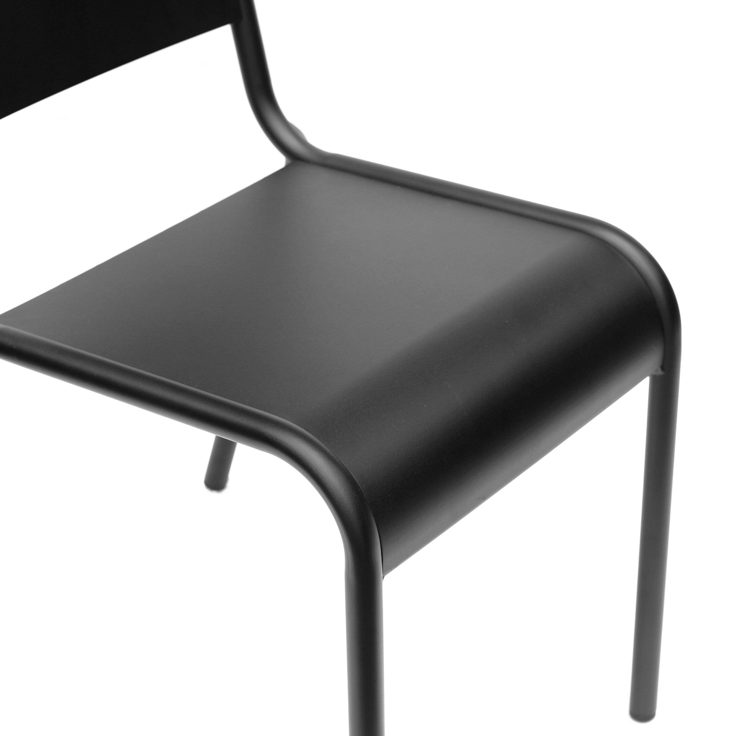 Set of Two Black Aluminum Outdoor Stacking Dining Chairs