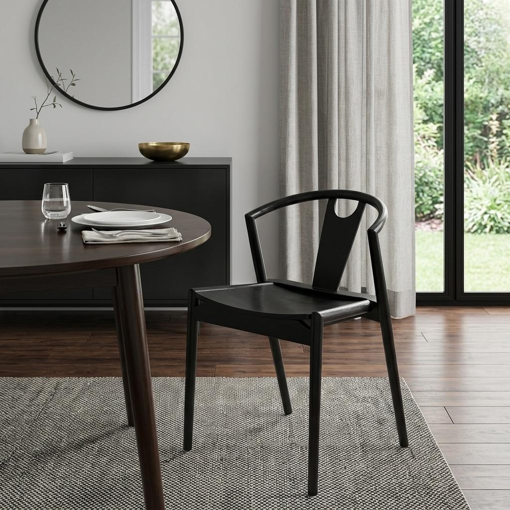 Black Solid Wood Open Back Dining Side Chair