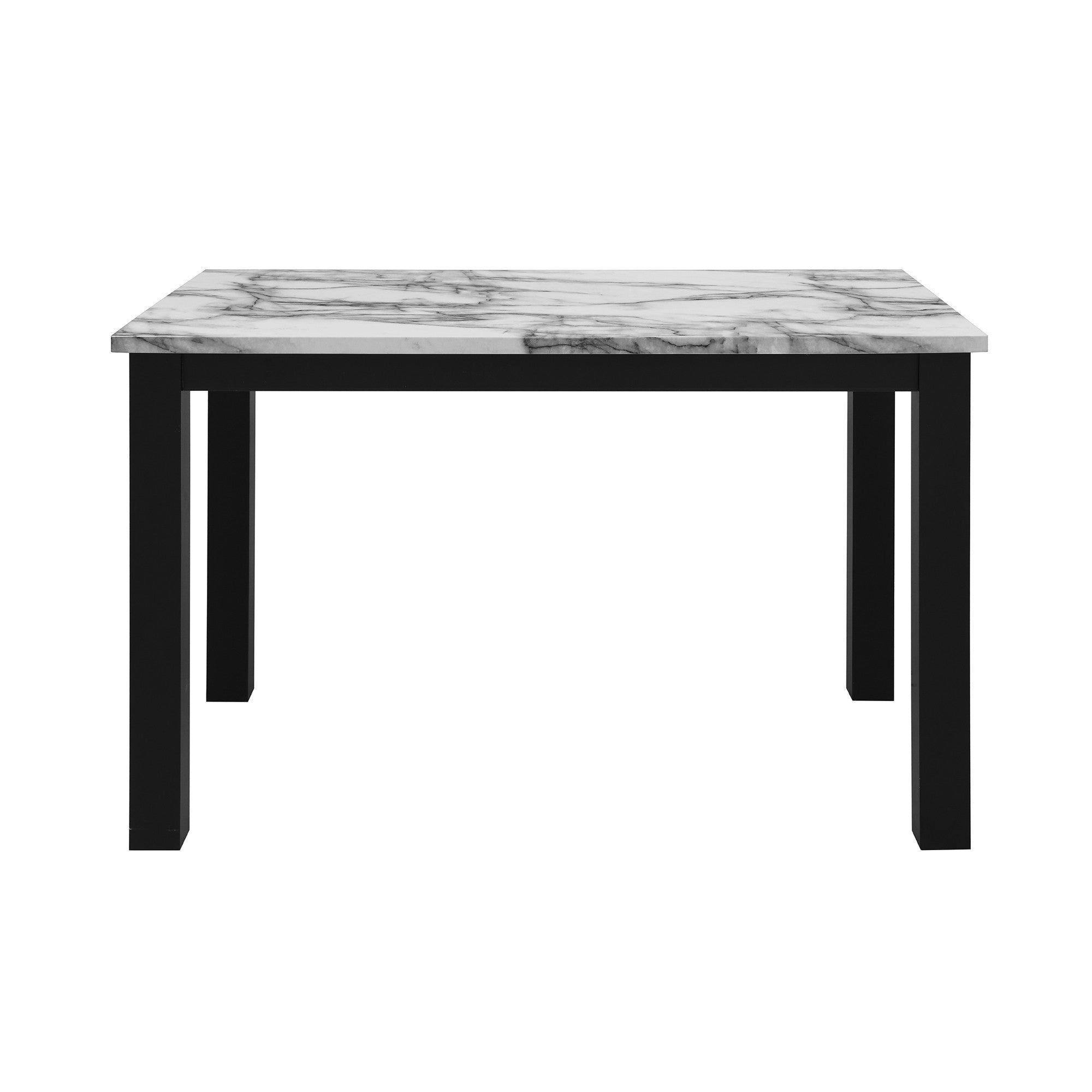 Five Piece White and Black Faux Marble Dining Set with Four Chairs
