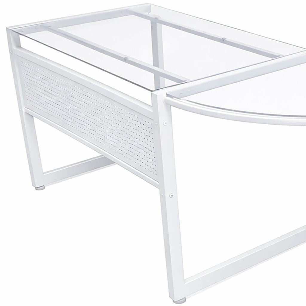 78" Clear and White Glass and Steel Corner Computer Desk