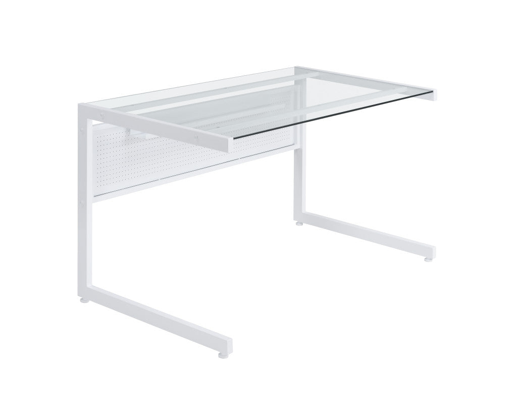 78" Clear and White Glass and Steel Corner Computer Desk
