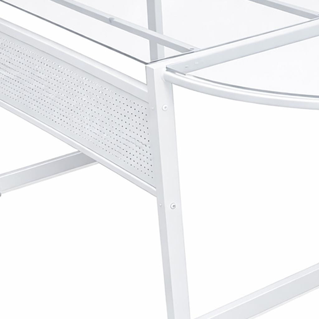 78" Clear and White Glass and Steel Corner Computer Desk