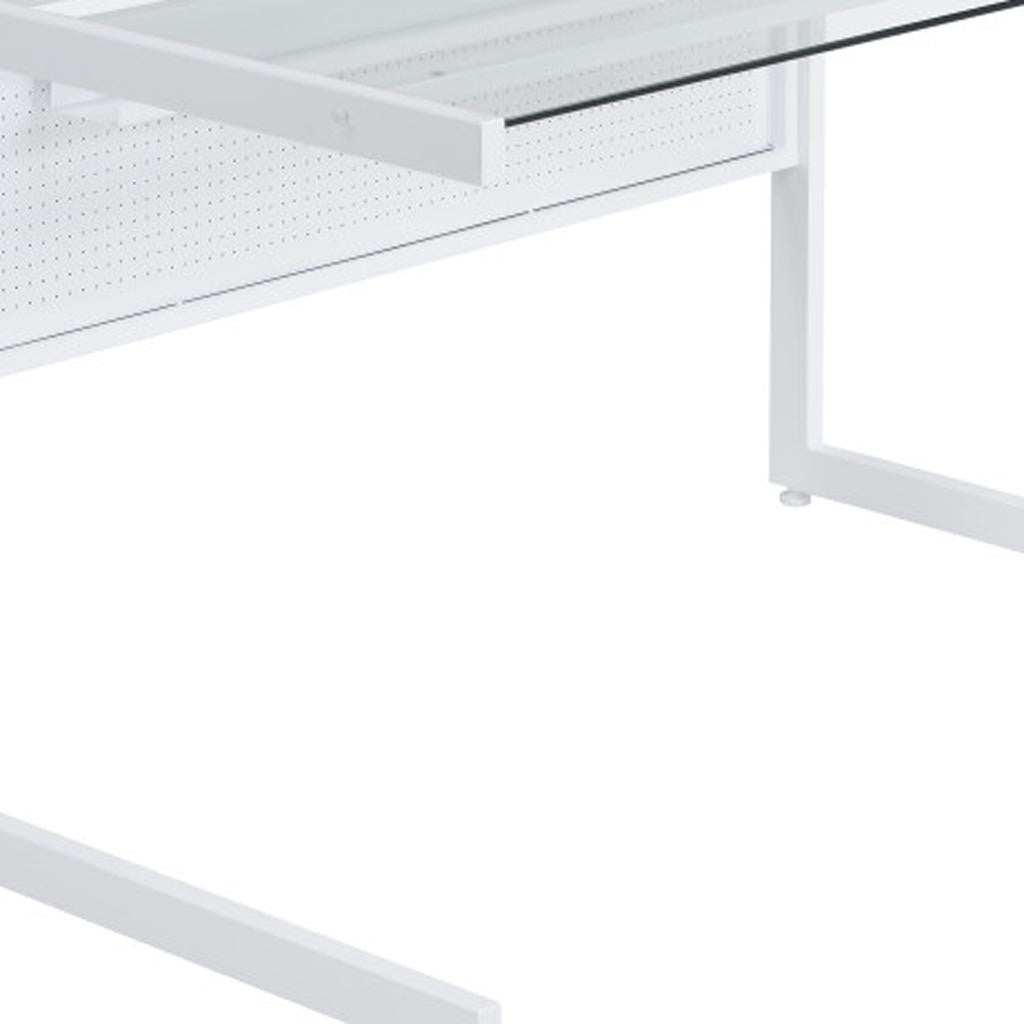 78" Clear and White Glass and Steel Corner Computer Desk