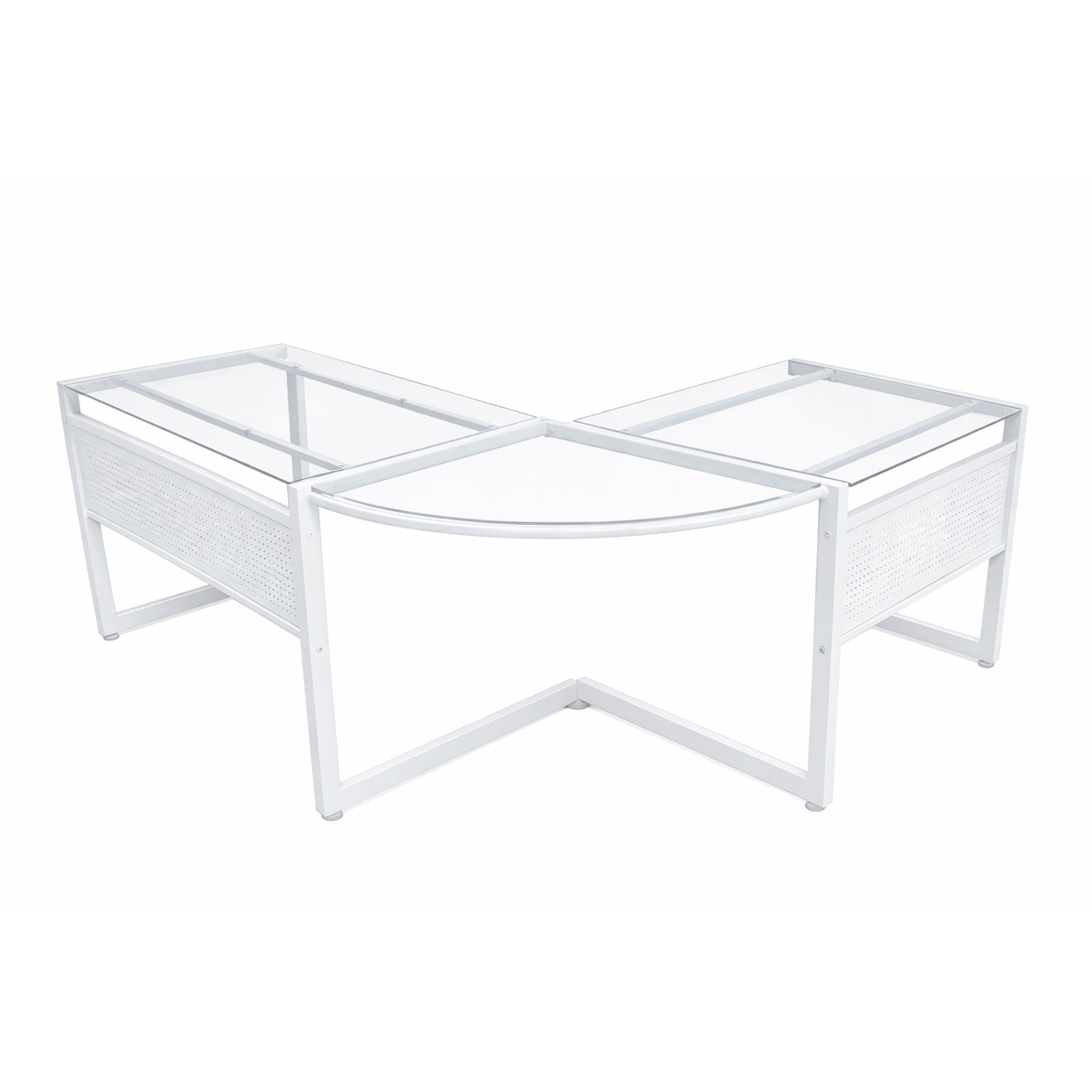 78" Clear and White Glass and Steel Corner Computer Desk