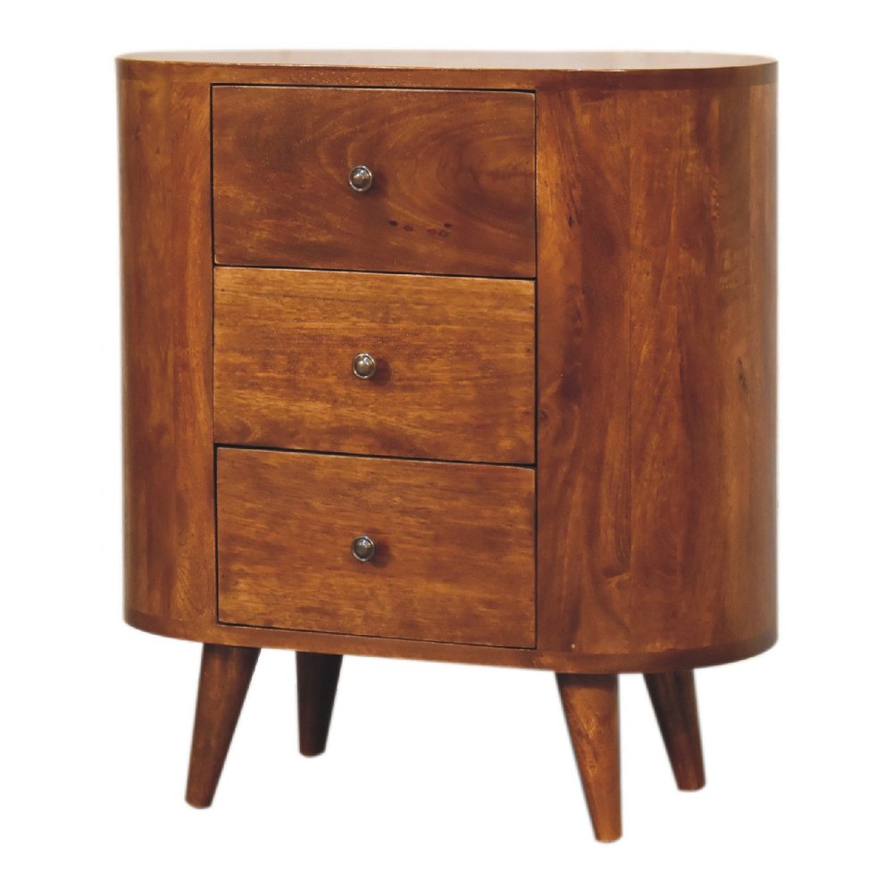 24" Chestnut Solid Wood Round Accent Cabinet With Two Doors And Three Drawers