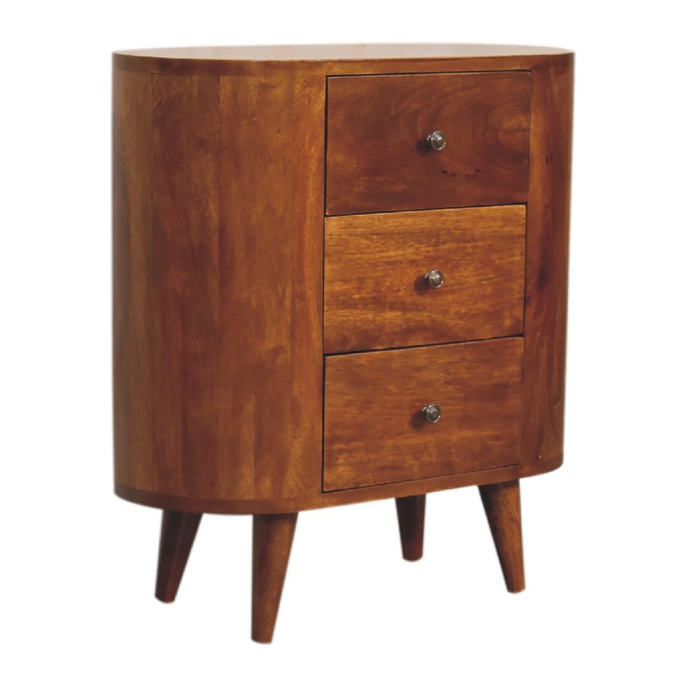 24" Chestnut Solid Wood Round Accent Cabinet With Two Doors And Three Drawers