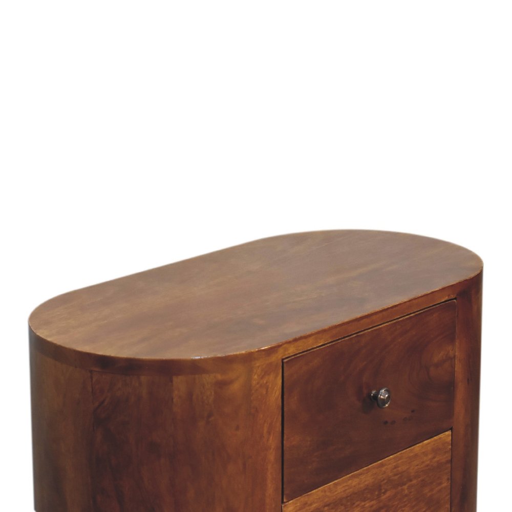 24" Chestnut Solid Wood Round Accent Cabinet With Two Doors And Three Drawers