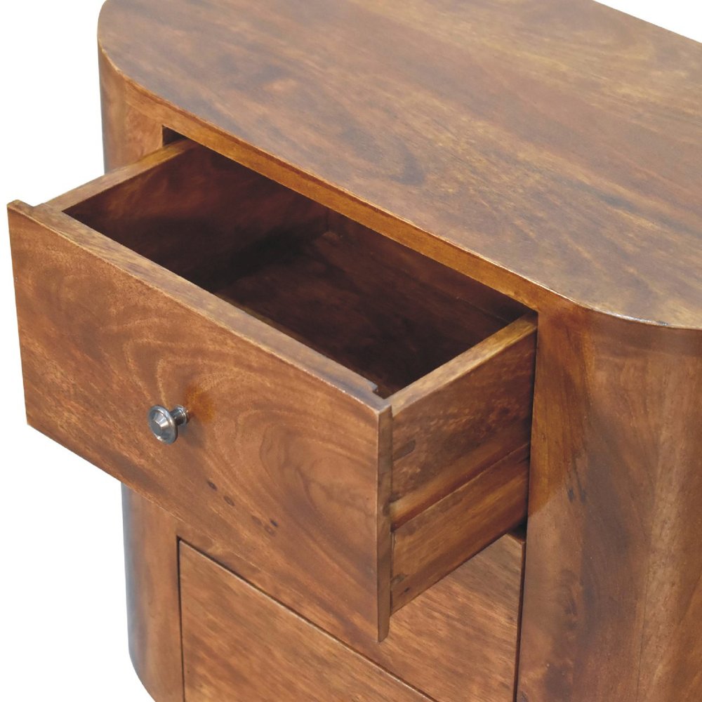 24" Chestnut Solid Wood Round Accent Cabinet With Two Doors And Three Drawers