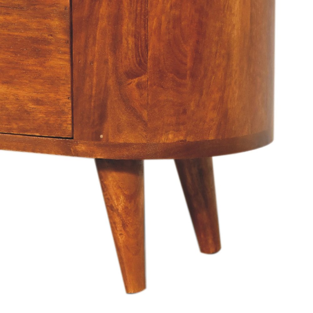 24" Chestnut Solid Wood Round Accent Cabinet With Two Doors And Three Drawers