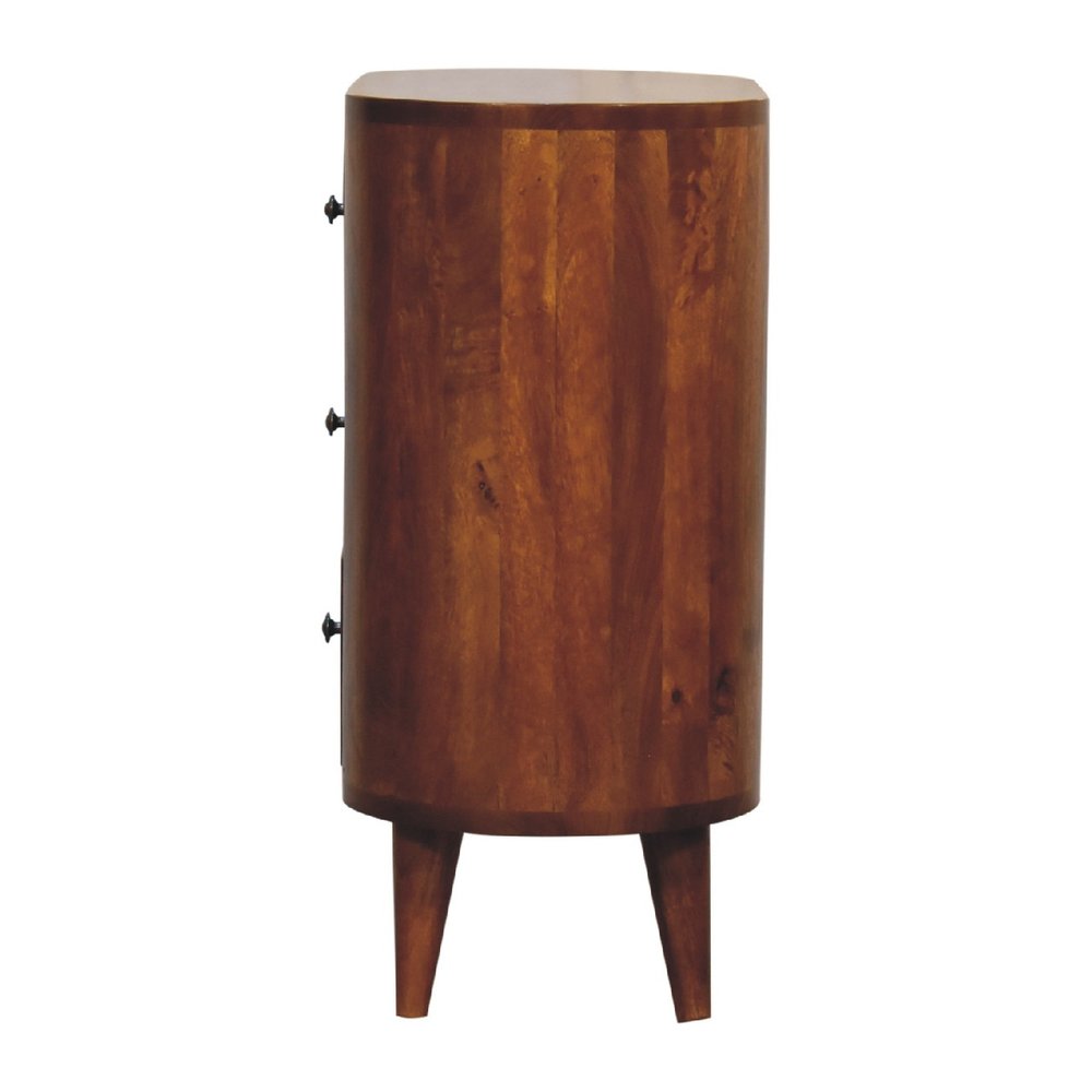 24" Chestnut Solid Wood Round Accent Cabinet With Two Doors And Three Drawers