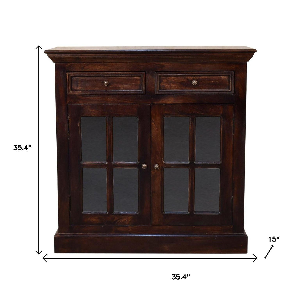 35" Walnut Solid Wood Accent Cabinet With Two Doors And Two Drawers