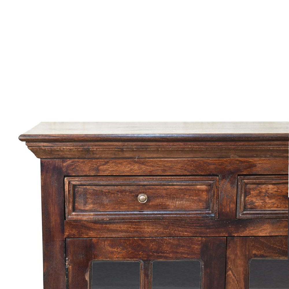 35" Walnut Solid Wood Accent Cabinet With Two Doors And Two Drawers