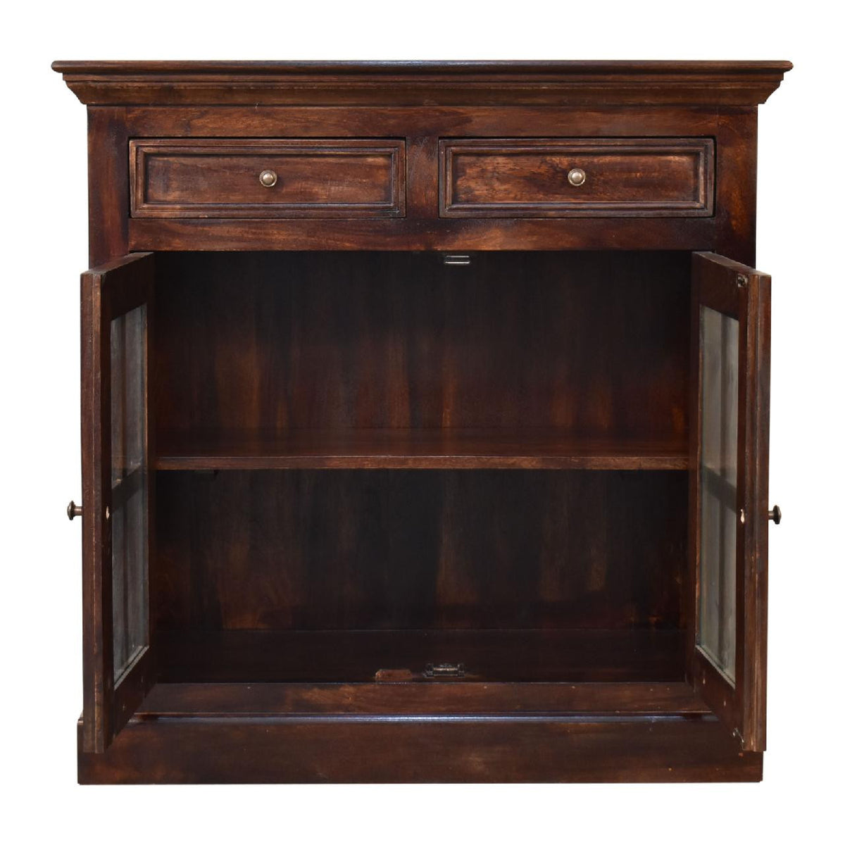 35" Walnut Solid Wood Accent Cabinet With Two Doors And Two Drawers