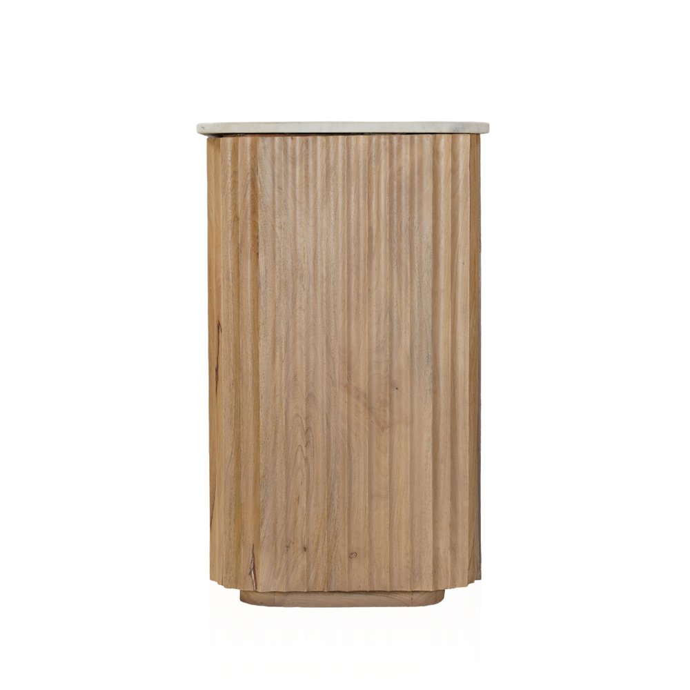 63" Brown And White Solid Wood And Marble Ribbed Texture Sideboard with Two Doors