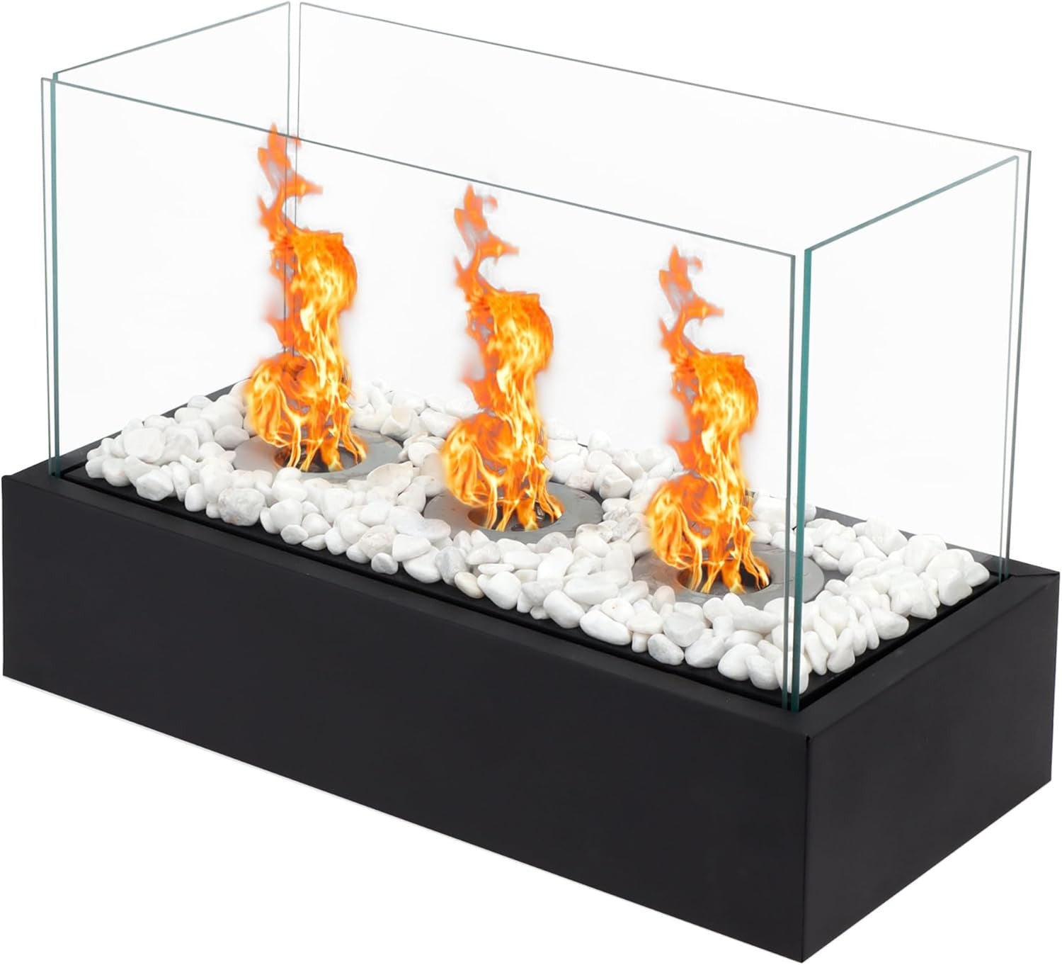 8000 BTU 18" Black And White Glass And Stainless Steel Bio-ethanol fuel Portable Rectangular Fire Pit