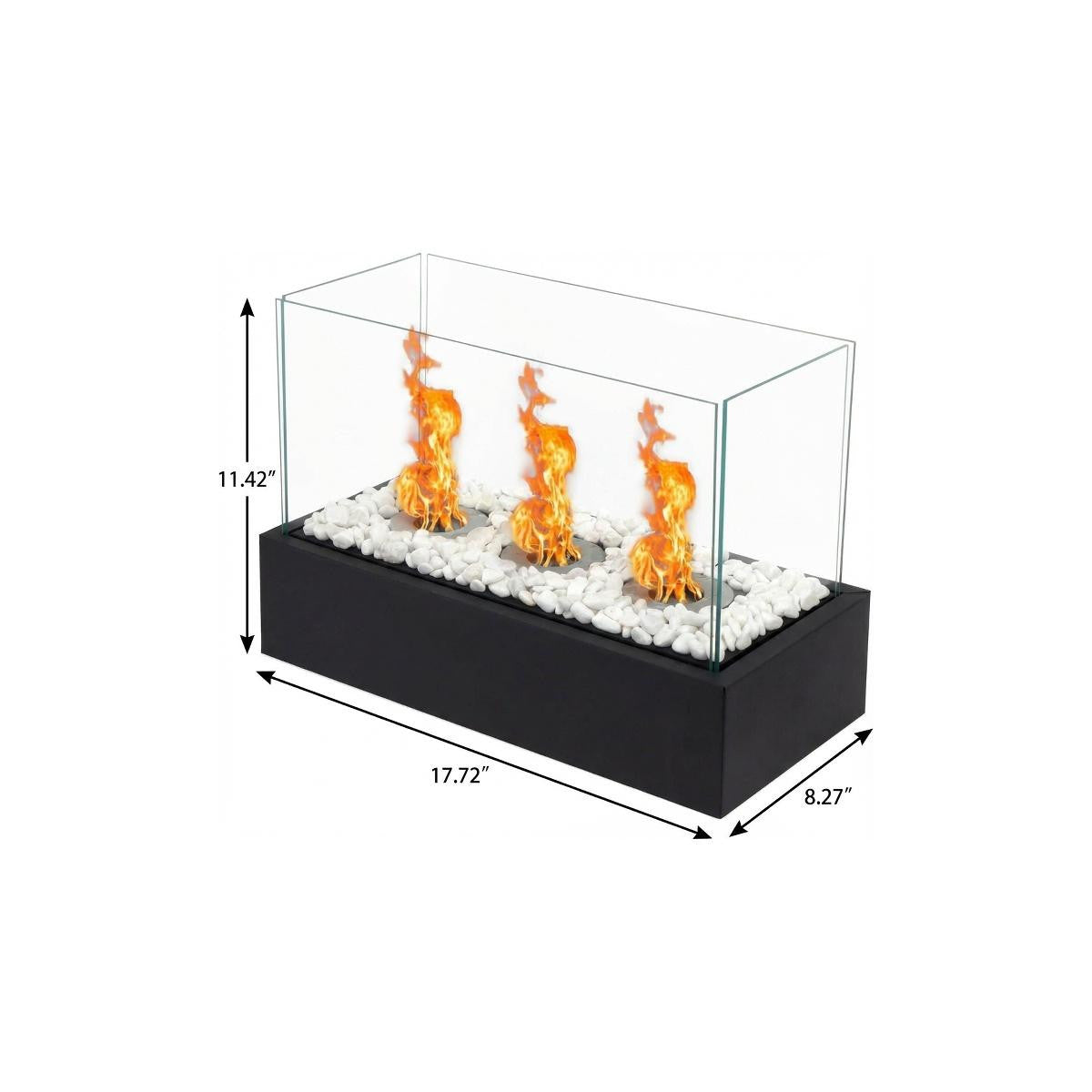 8000 BTU 18" Black And White Glass And Stainless Steel Bio-ethanol fuel Portable Rectangular Fire Pit