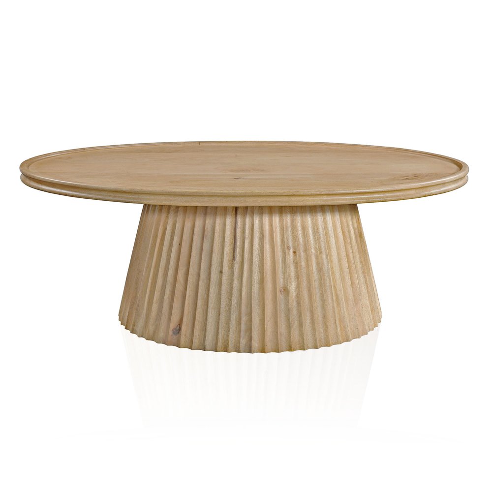 48" Light Brown Solid Wood Oval Pedestal Coffee Table