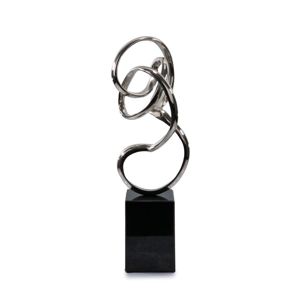 20" Silver And Black Aluminum And Marble Modern Abstract Tabletop Sculpture