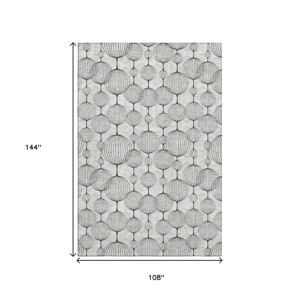 9' X 12' White And Gray Geometric Washable Area Rug With UV Protection