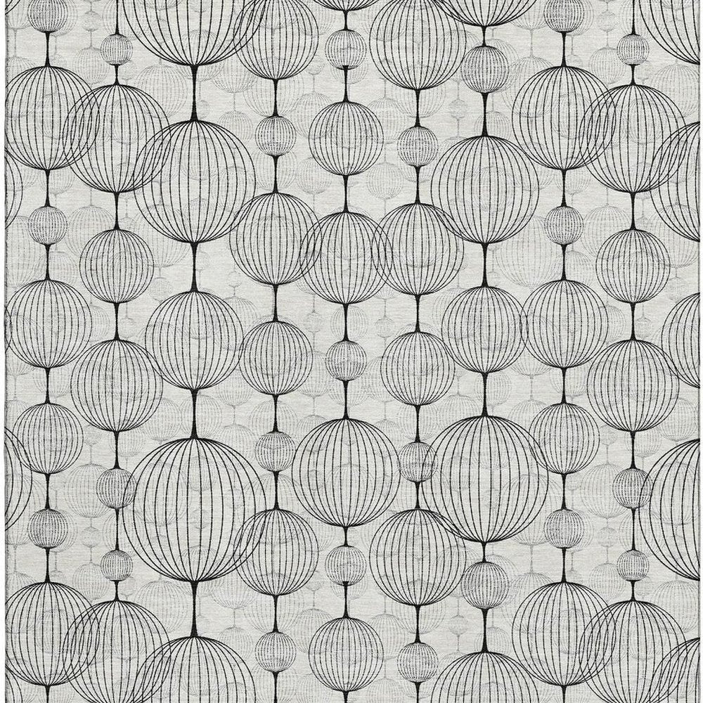 9' X 12' White And Gray Geometric Washable Area Rug With UV Protection