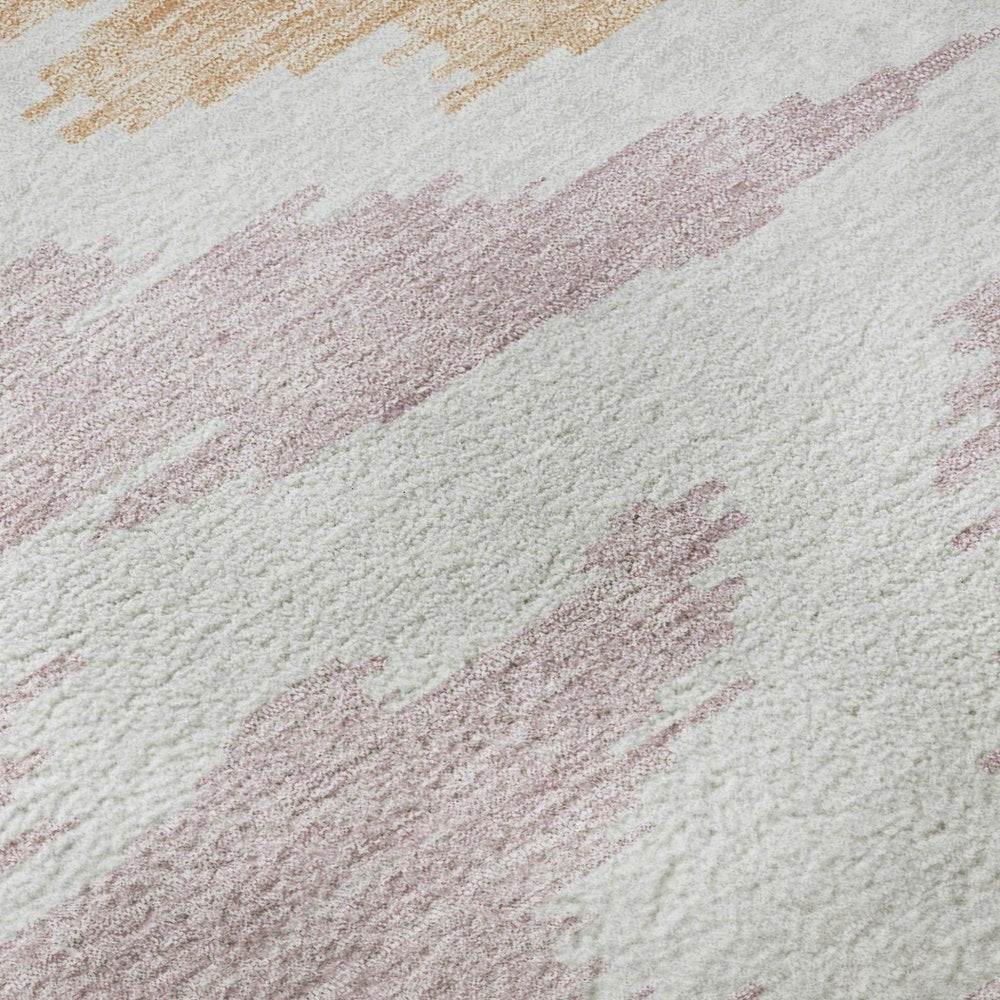 9' X 12' White Sky Blue And Peach Abstract Washable Area Rug With UV Protection