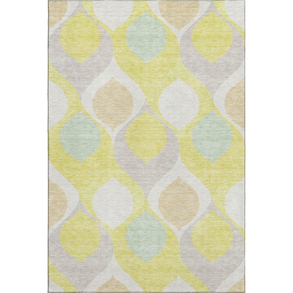 9' X 12' Yellow Ivory And Gray Ogee Washable Area Rug With UV Protection