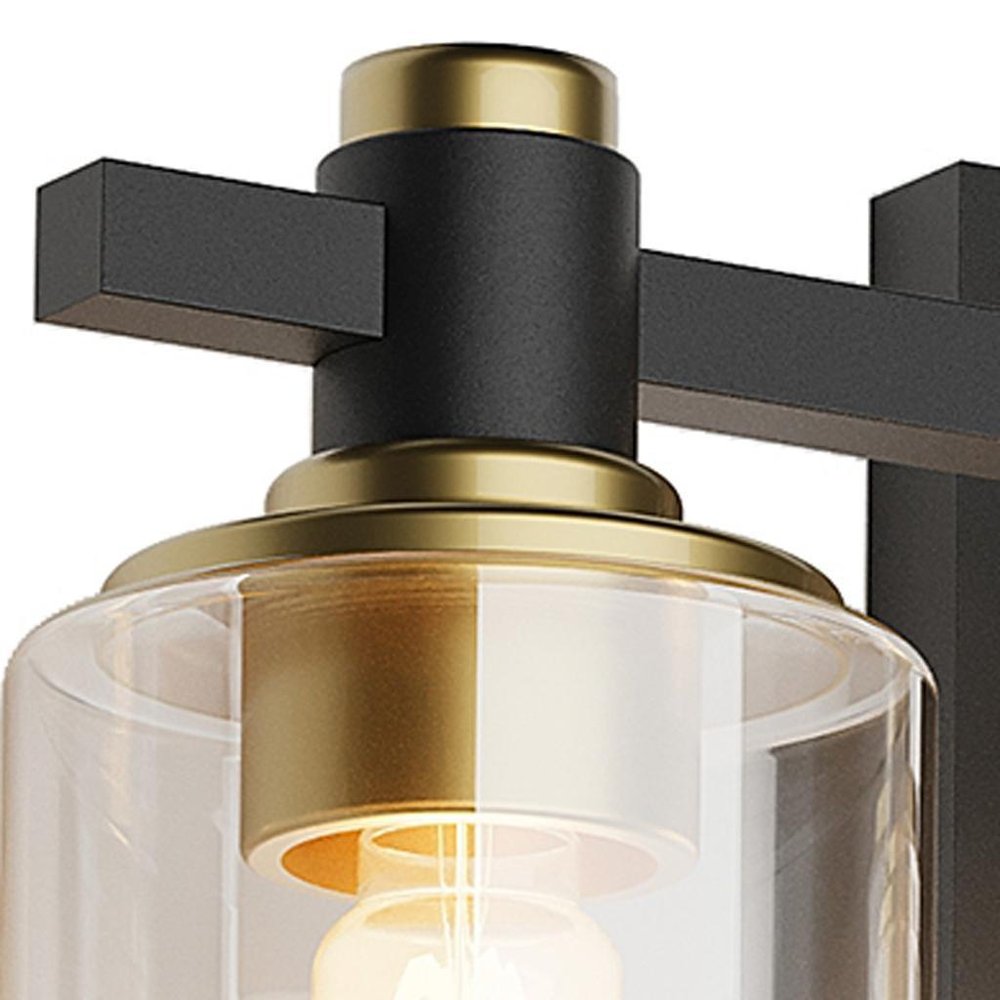 19" Black And Gold Metal and Glass Three Light Bath Bar Vanity Light