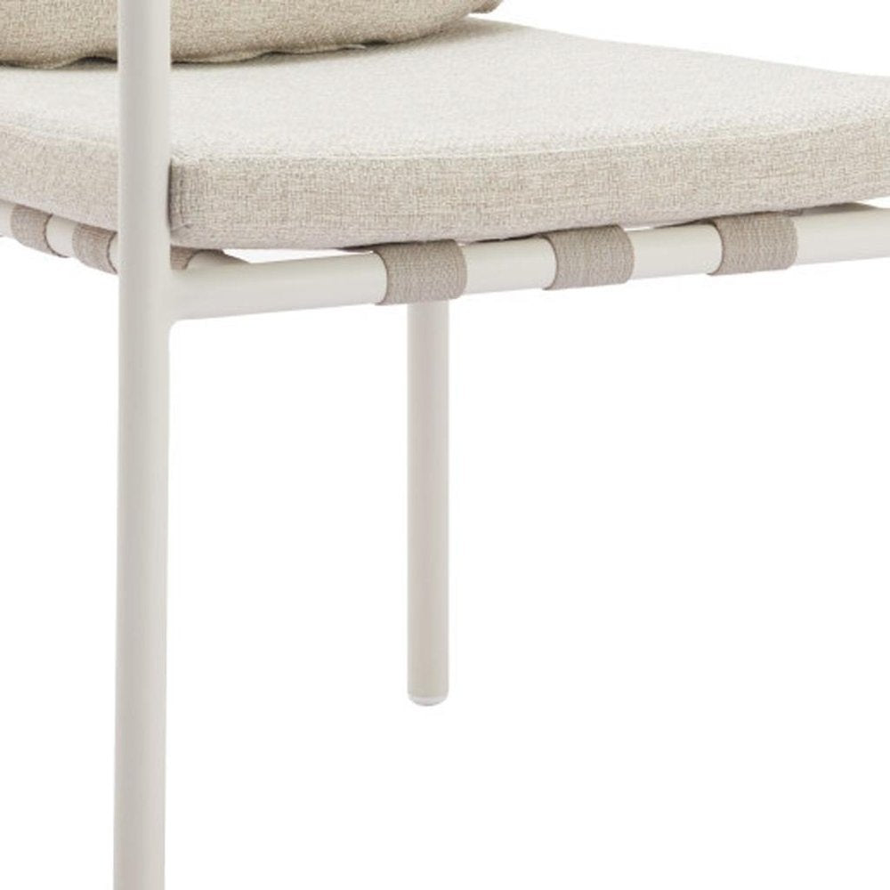 Set of Two Beige and White Slipcovered Dining Arm Chairs