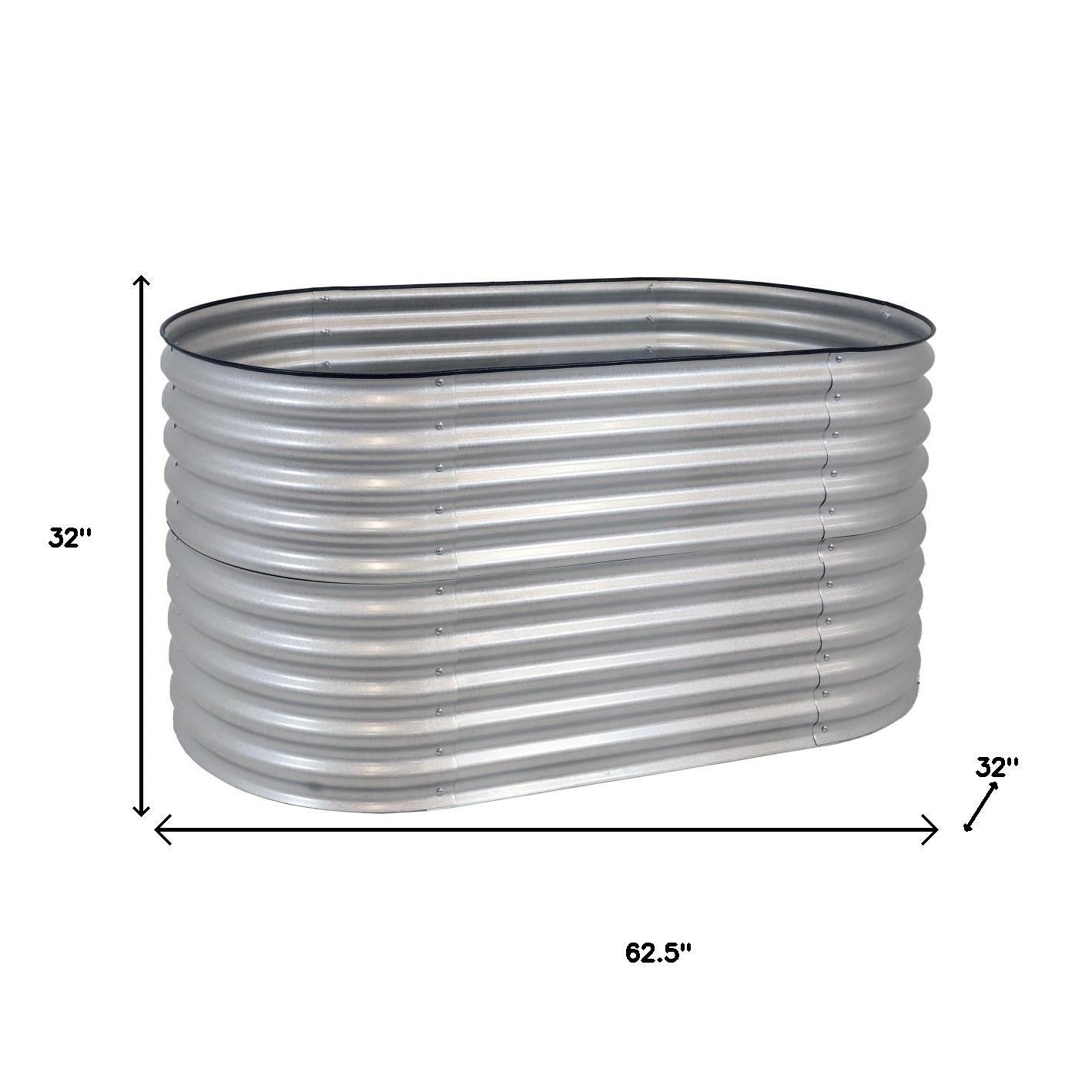 32" X 63" Silver Metal Oval Raised Garden Bed