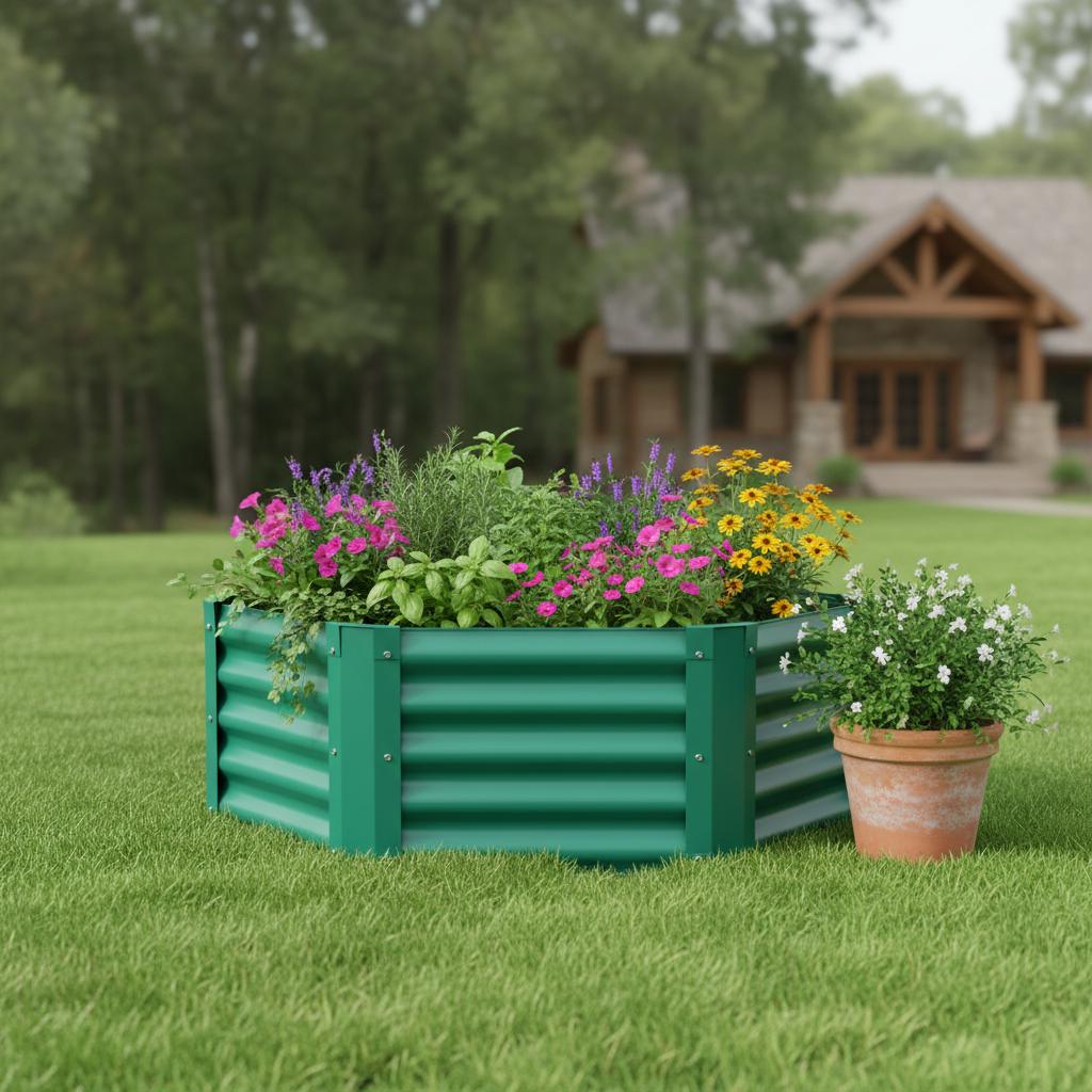 16" X 41" Green Steel Hexagon Planter Box