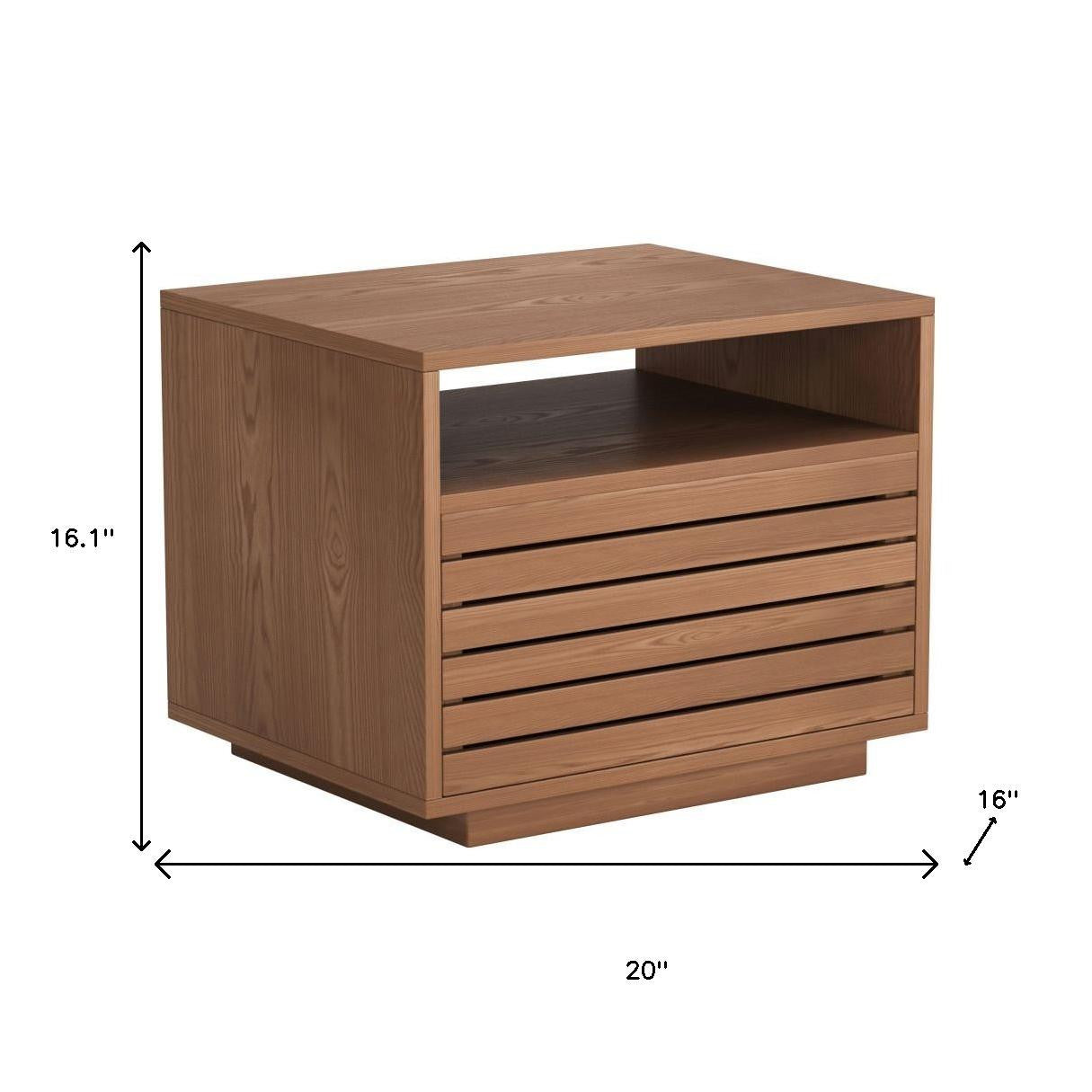 16" Natural Wood Plantation Shutter One Drawer Nightstand