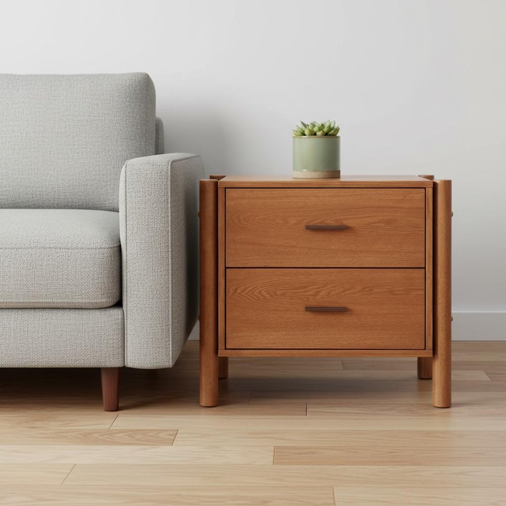 22" Walnut Solid Wood Two Drawer Nightstand