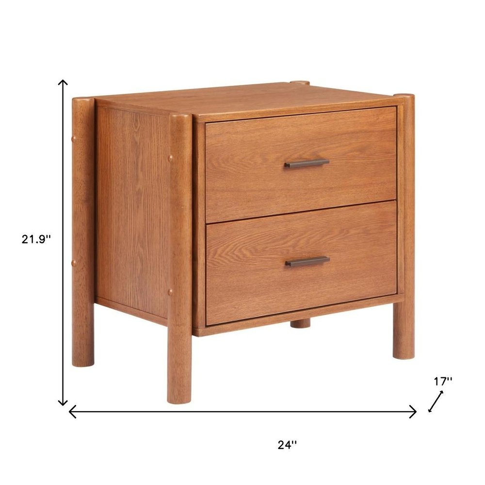 22" Walnut Solid Wood Two Drawer Nightstand