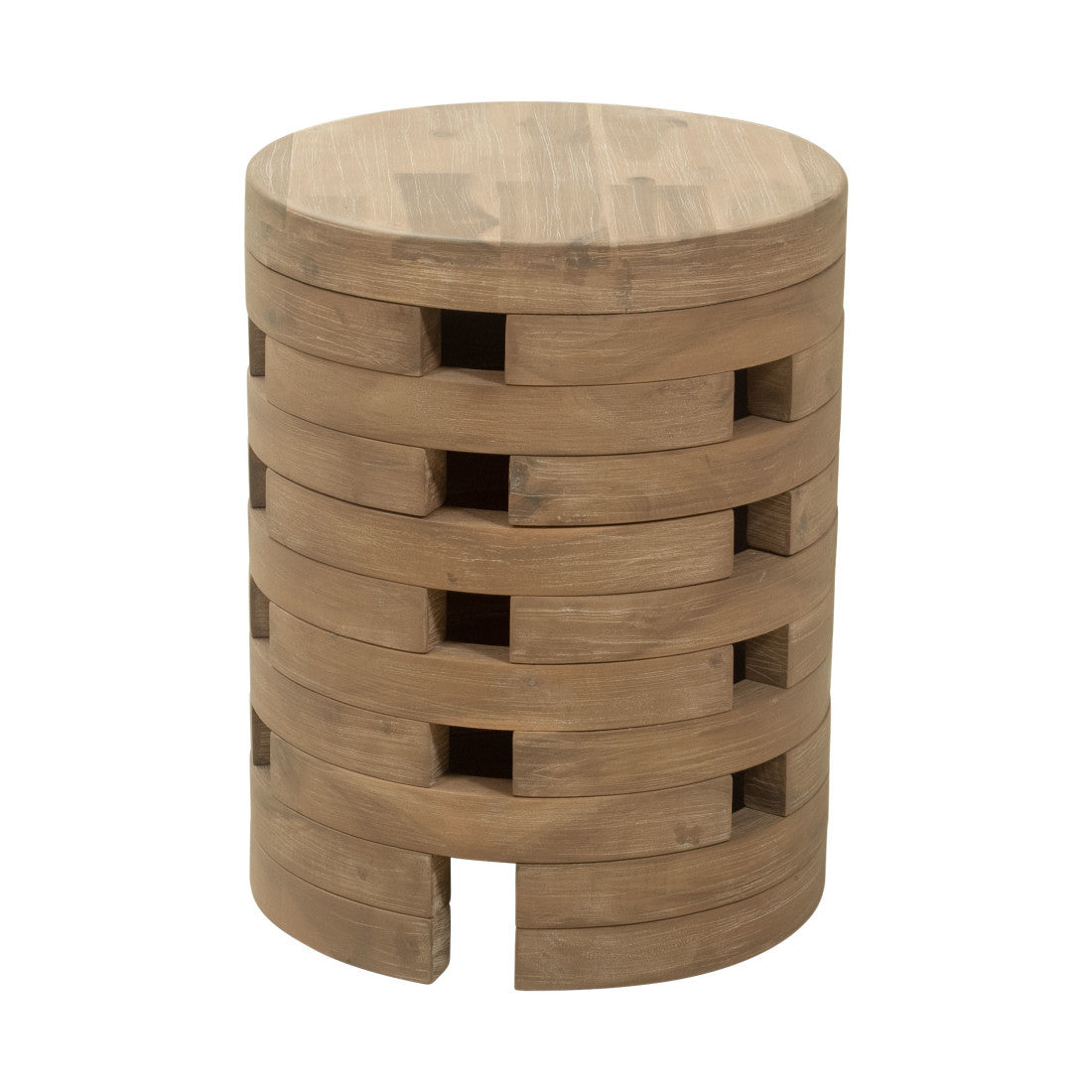 14" Natural Solid Wood Round Outdoor Side Table