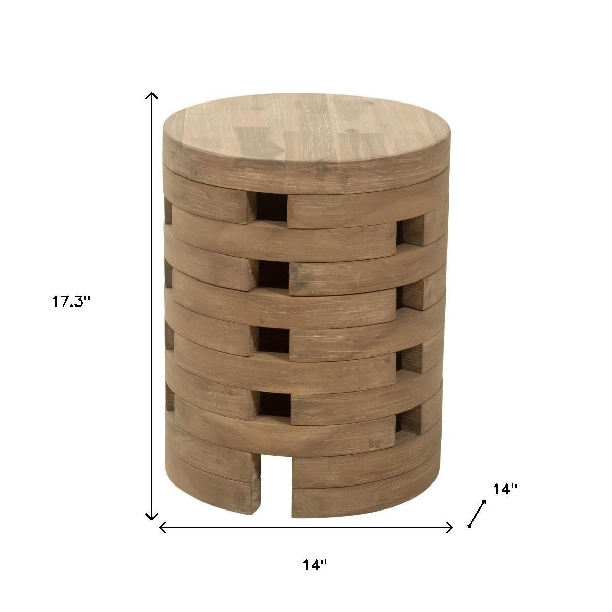 14" Natural Solid Wood Round Outdoor Side Table