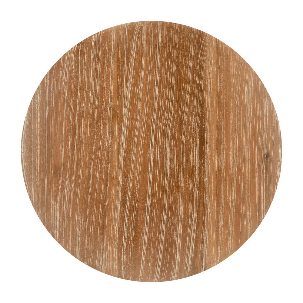 14" Natural and Gray Solid Wood and Faux Concrete Round Outdoor Side Table