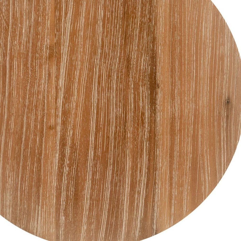 14" Natural and Gray Solid Wood and Faux Concrete Round Outdoor Side Table