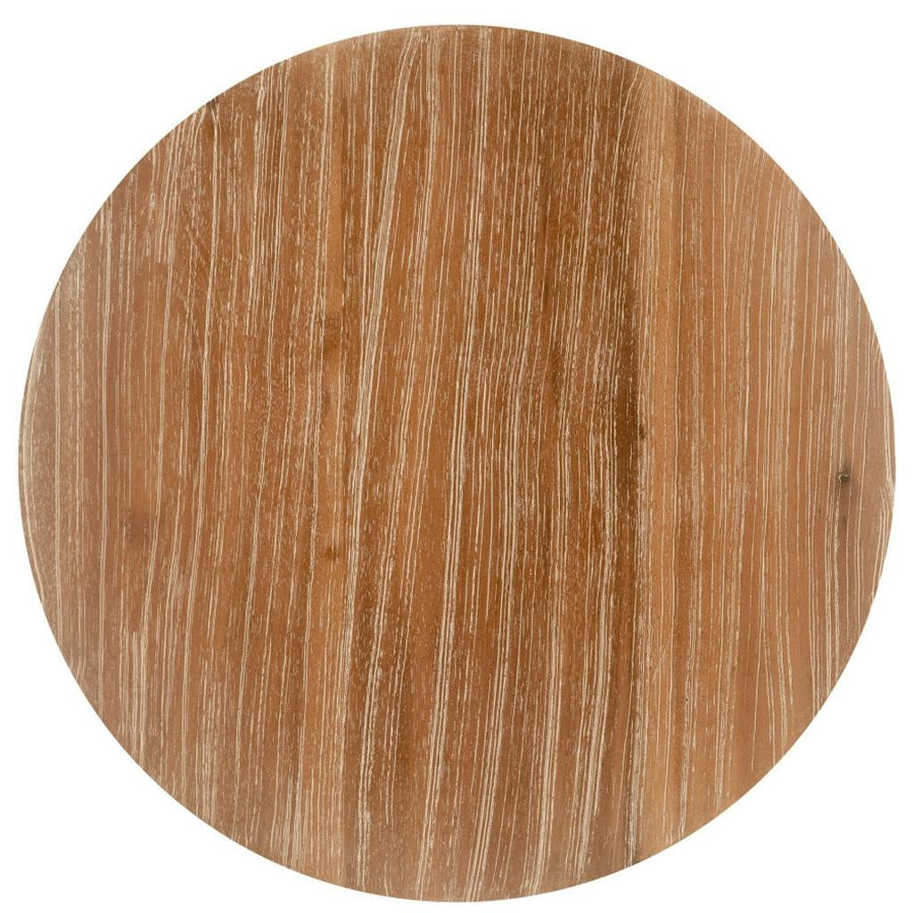 14" Natural and Gray Solid Wood and Faux Concrete Round Outdoor Side Table