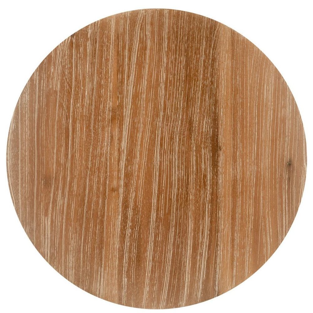 14" Natural and Gray Solid Wood and Faux Concrete Round Outdoor Side Table