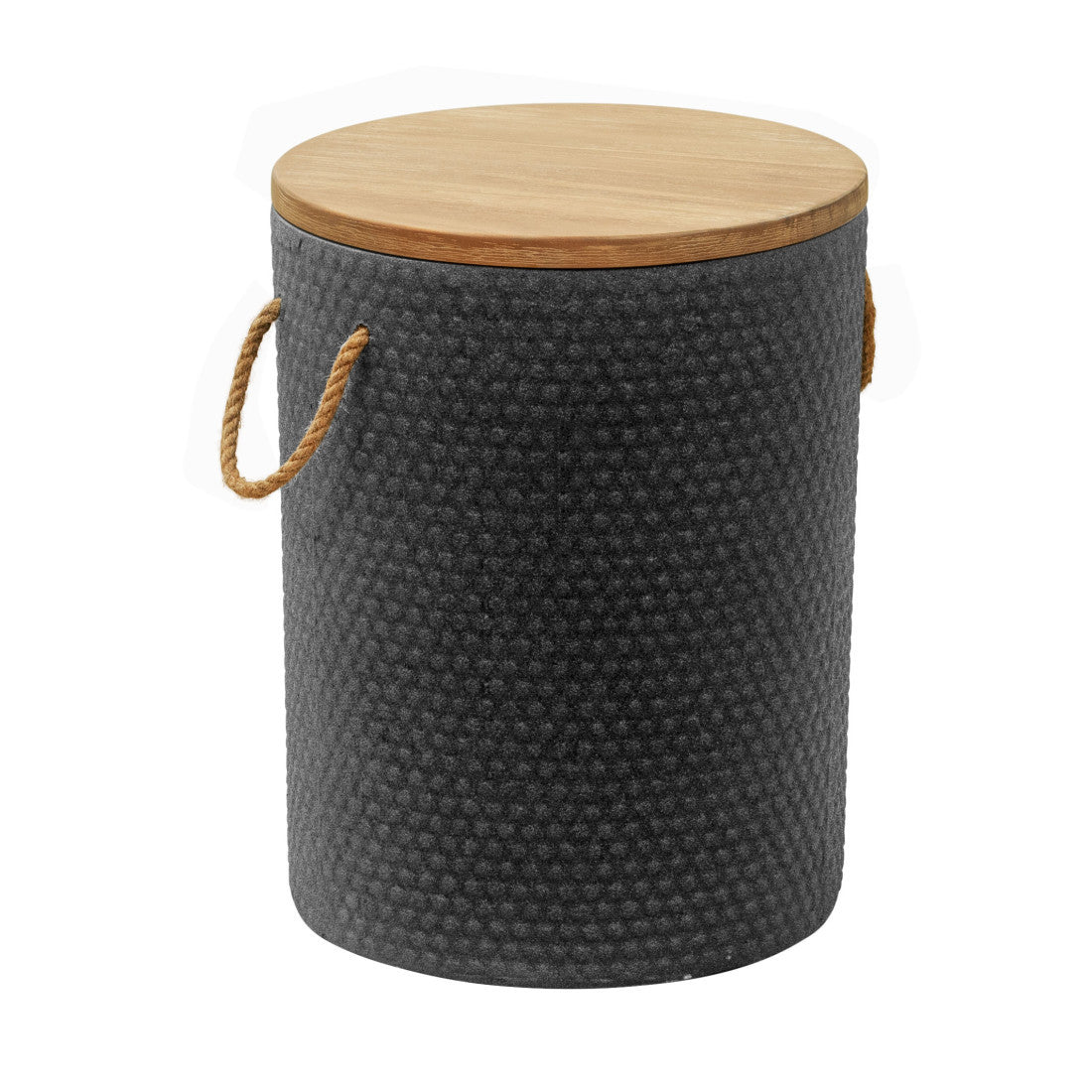 14" Natural and Black Solid Wood and Faux Concrete Round Outdoor Side Table